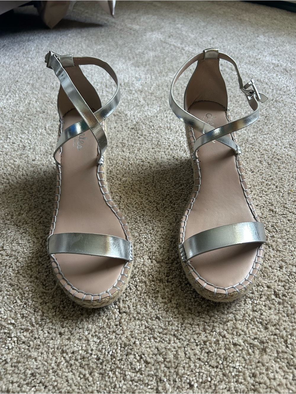 Charles by Charles David Metallic Silver Espadrille Wedge Sandals
